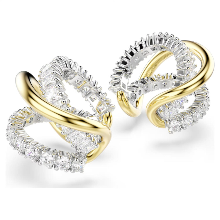 Hyperbola ear cuffs Mixed cuts, White, Mixed metal finish